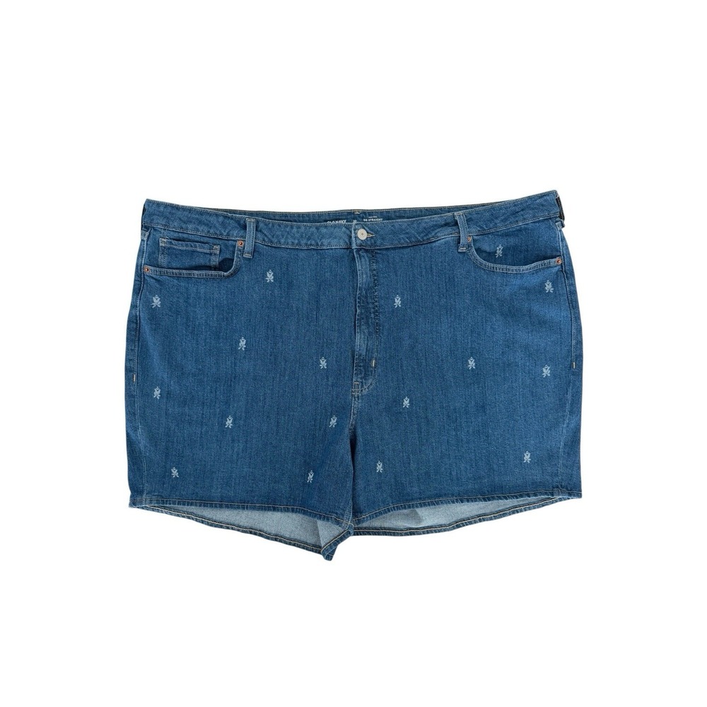 NWT Old Navy Floral Pattern High Rise OG Straight Blue Denim Jean Shorts Size 30
